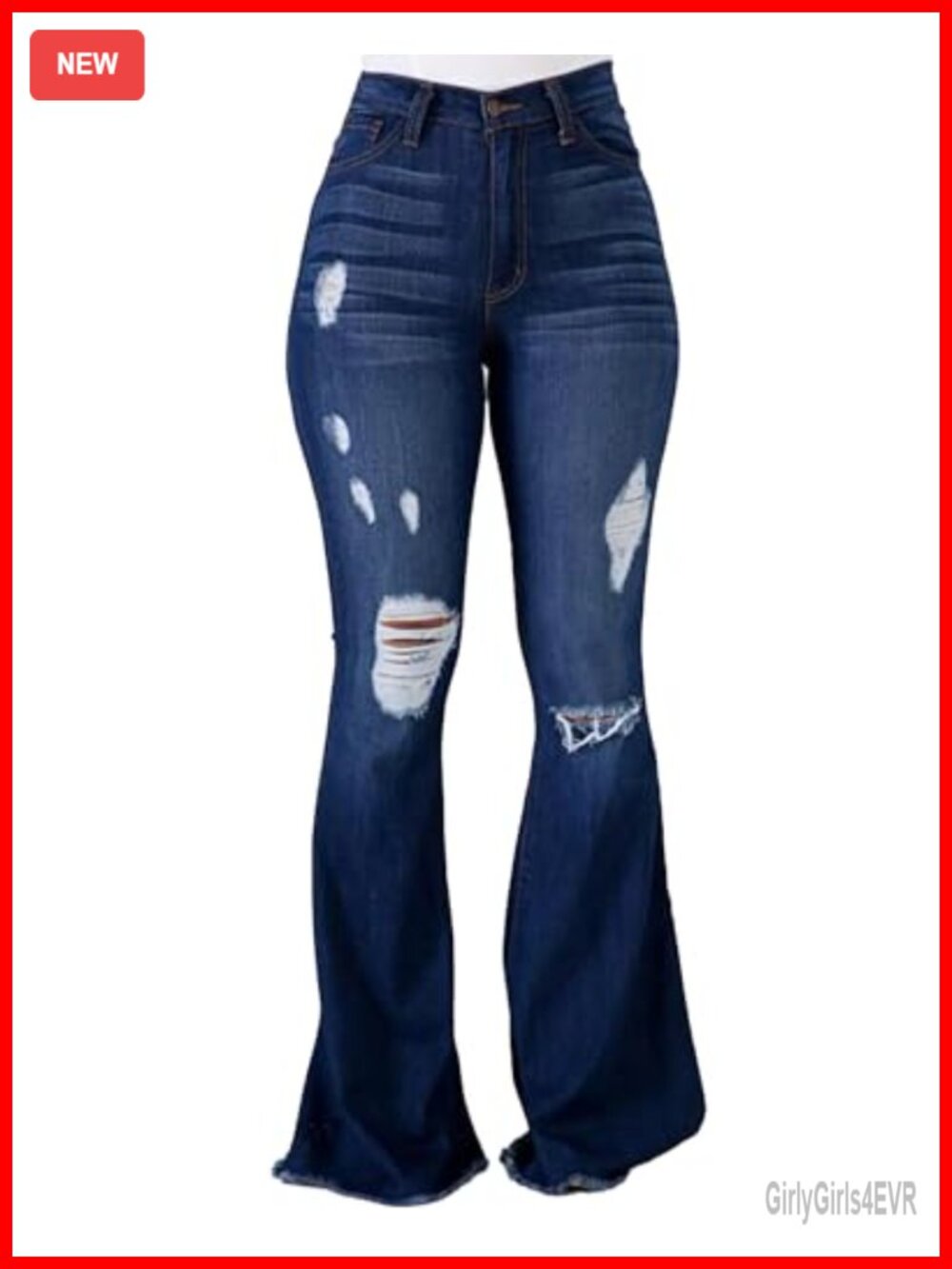 High Waist Flare Bell Bottom Jeans Wide Leg Distressed Denim Pants